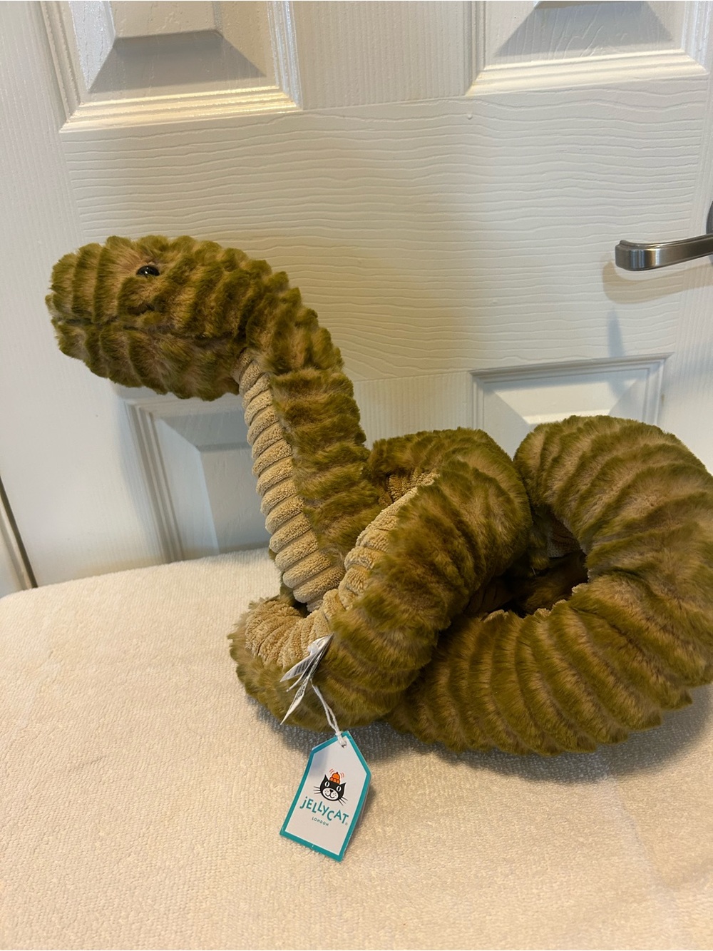 Jellycat Olive and Tan Striped Plush Snake - Picture 2 of 4